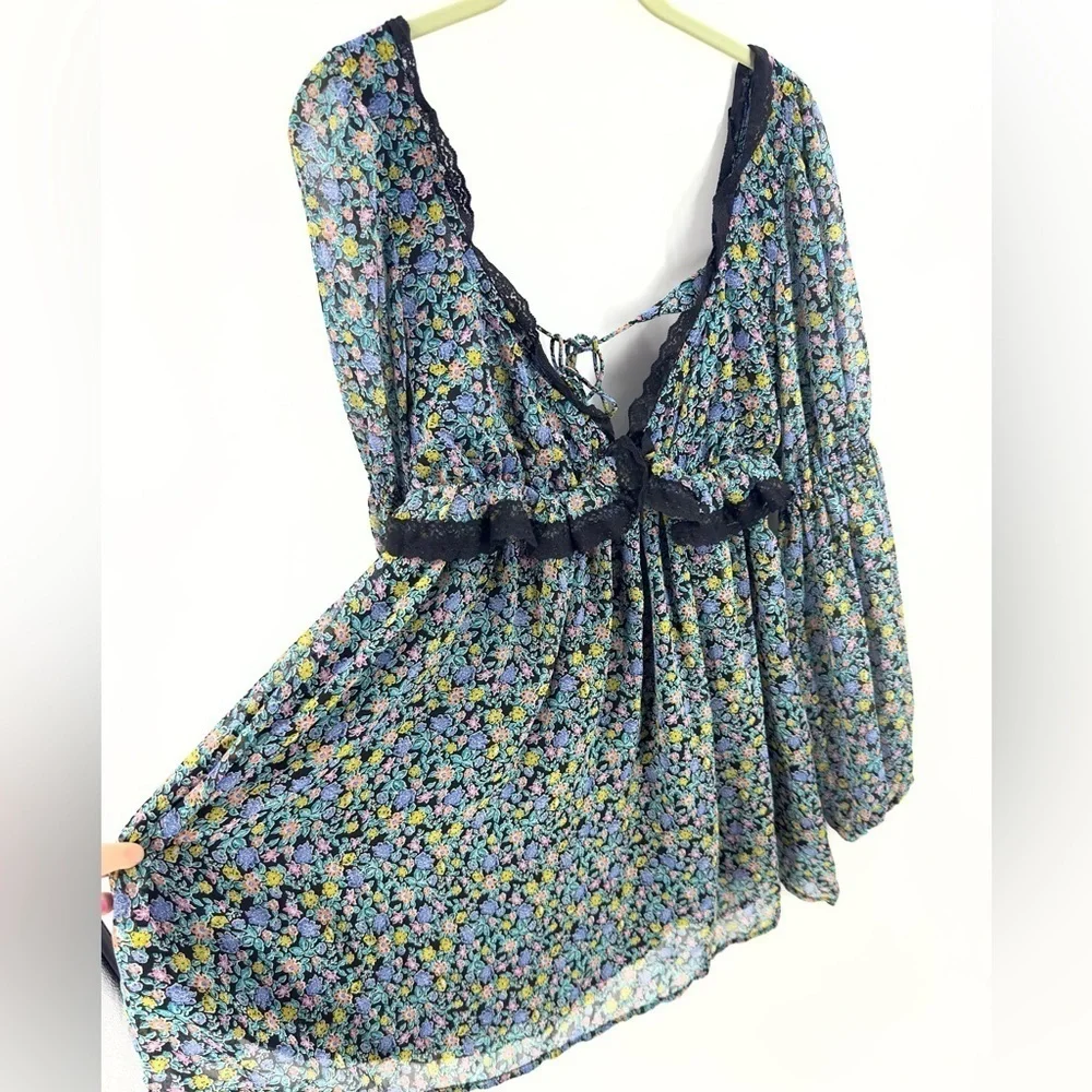 Free People Pennie Mini Dress Womens Medium Floral Lace Fairy Whimsy Flowy NWT